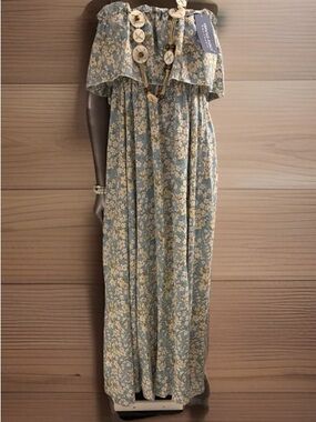 Anna-Kaci California Strapless Blue Floral Maxi Dress